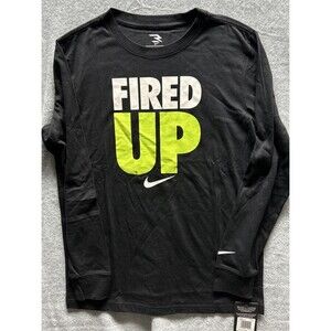 Nike Boys XL Black Fired Up Graphic Long Sleeve T-Shirt Cotton Swoosh  New